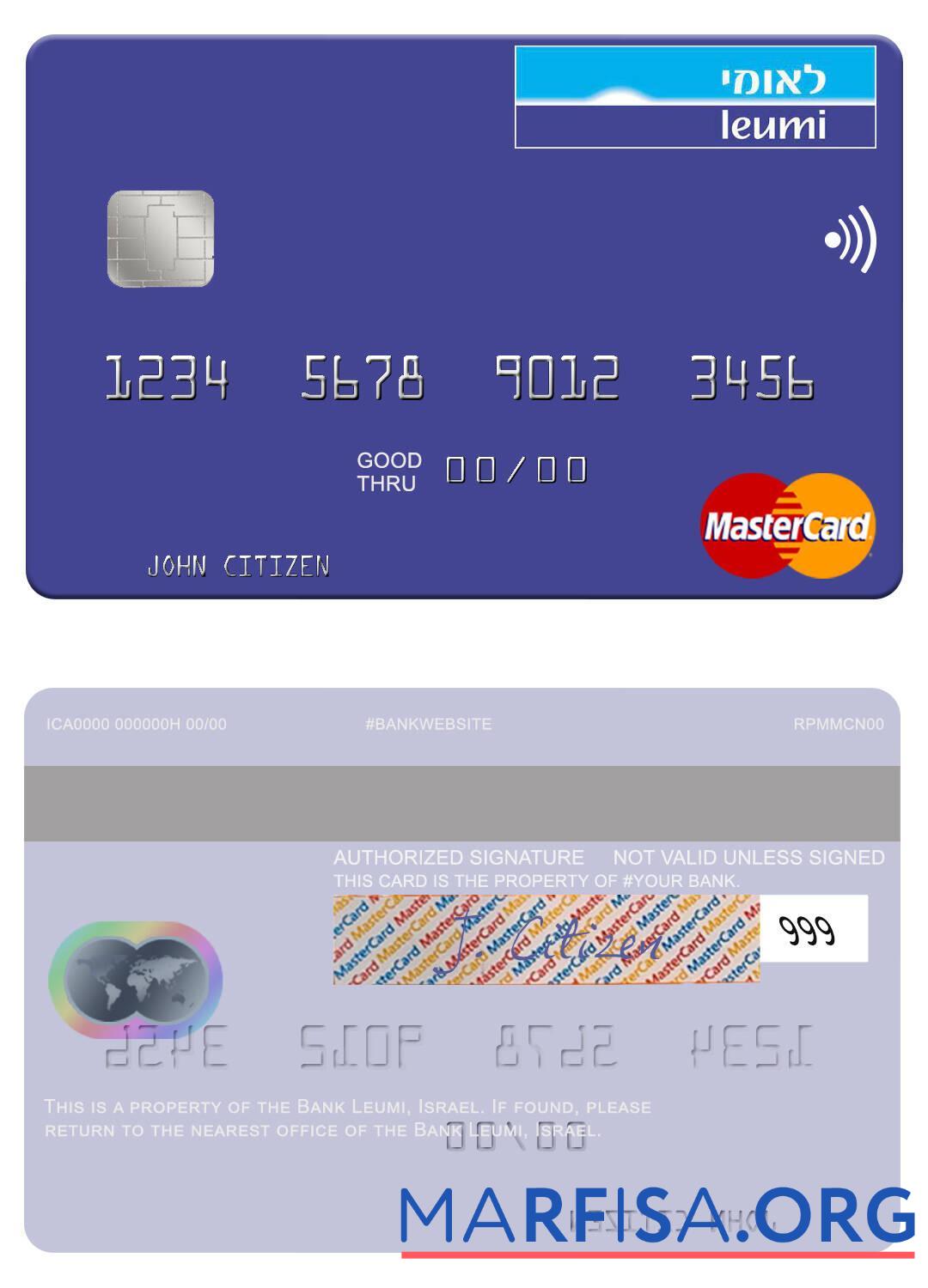 Printable Israel Bank Leumi mastercard sample